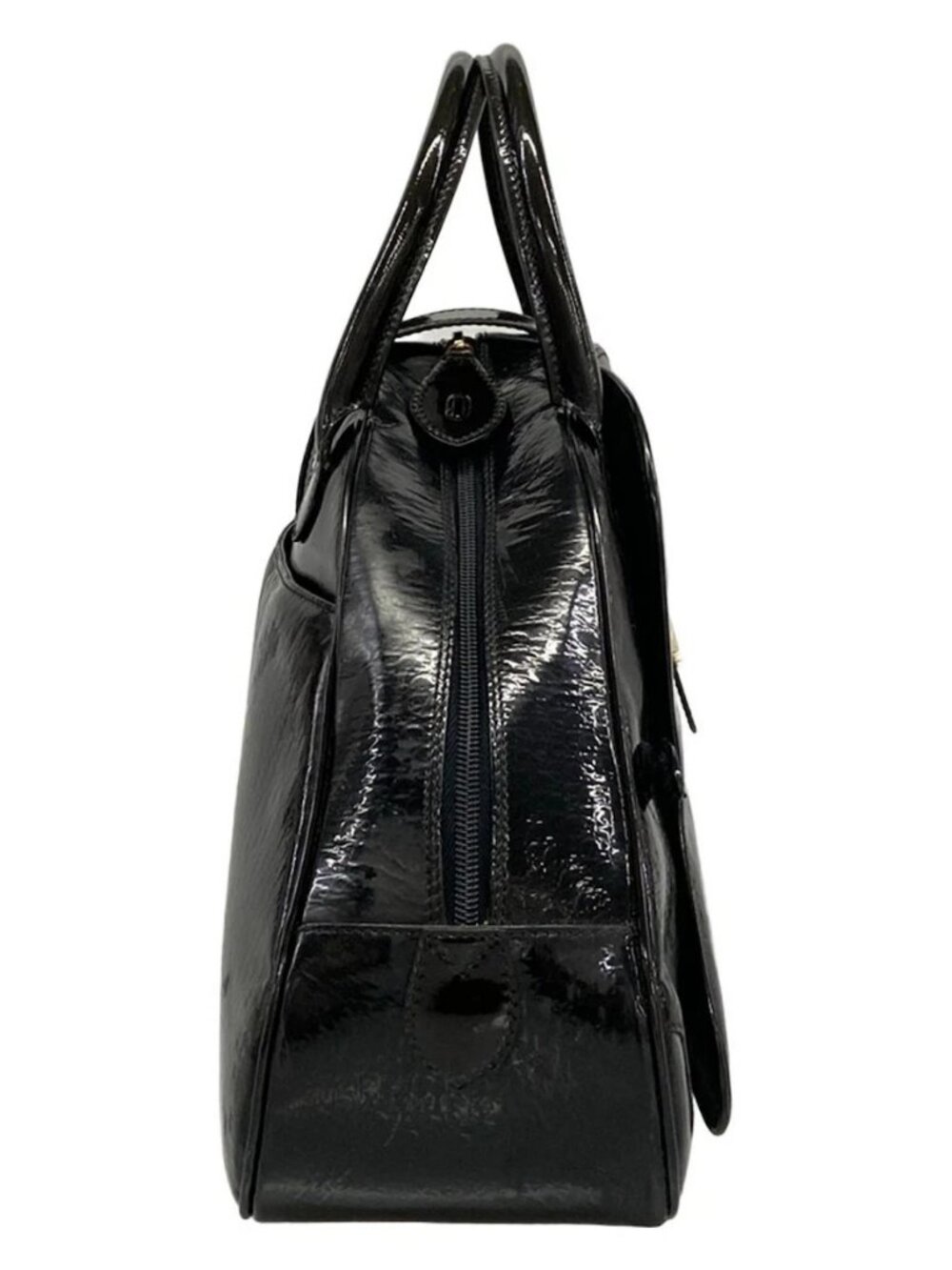 DIOR/ChristianDior Double Saddle Bag Black Patent Leather Handbag - Picture 2 of 15